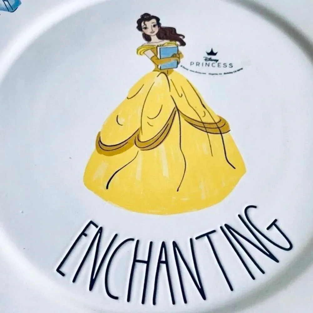 NWT Set Of 2 Rae Dunn Disney 11”Belle Enchanting Scalloped Ceramic Dinner Plates